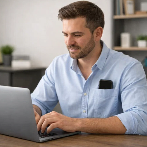 Dad working, family connected