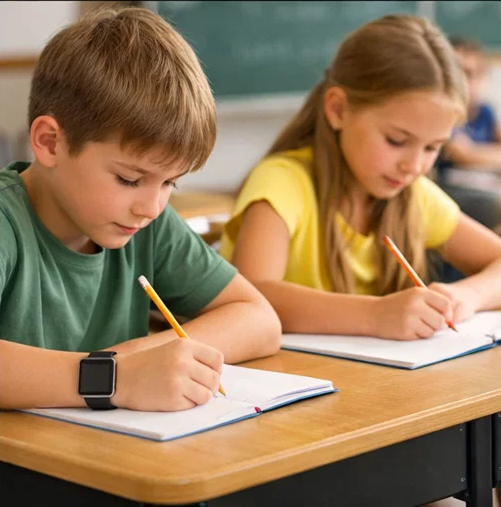 Kids at school with smartwatch
